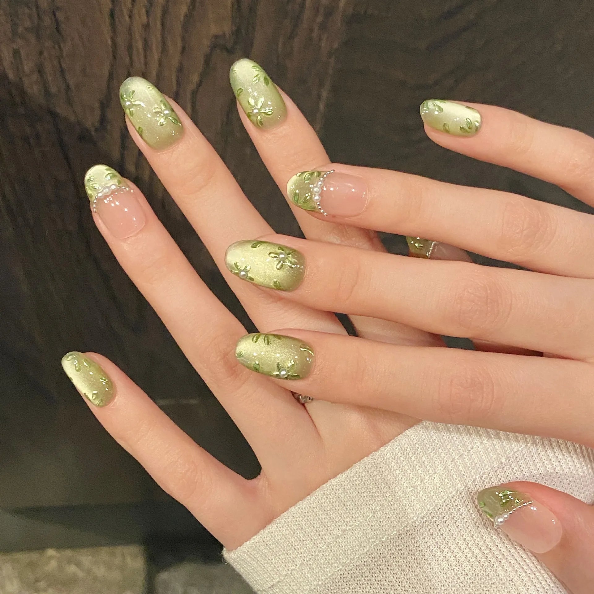 Groene Bloemen Nageltips - VelvetRoots