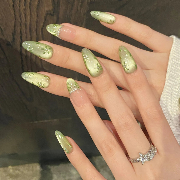 Groene Bloemen Nageltips